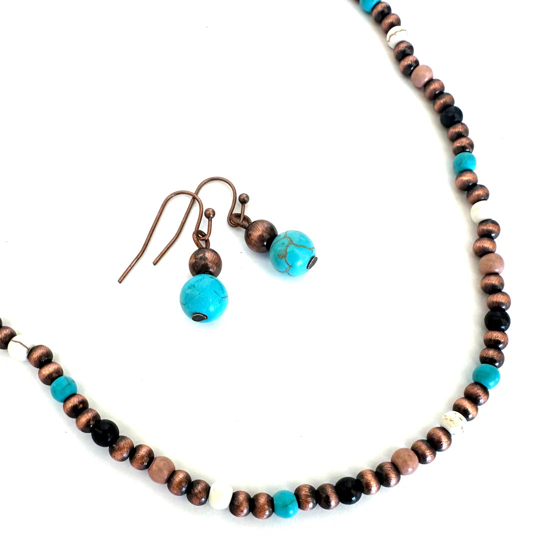 16" Tiny Bead Necklace Set-Silver/Multi, Silver/Turq, Copper/Multi