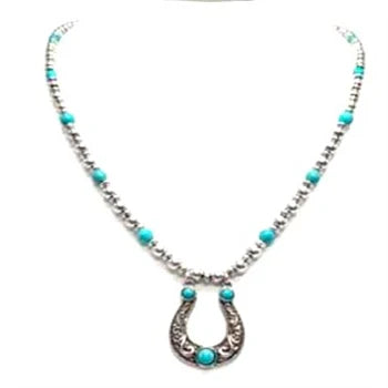 Statement Horseshoe Necklace & Earring Set - Denim Blue