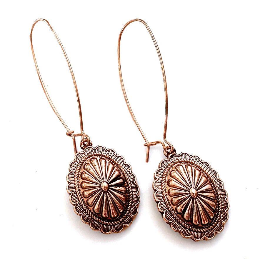 Hanging Concho Earrings - Copper