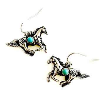 Native Horse Earrings - Silver