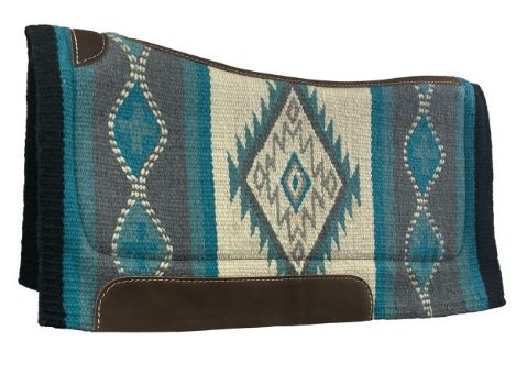 Showman 34" x 36" Wool Top Contoured Memory Felt Bottom Saddle Pad – Teal Navajo Diamond