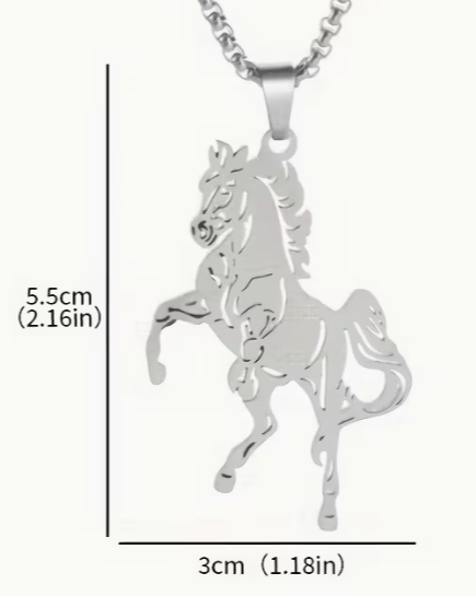 Etched Horse Pendant with Chain Necklace