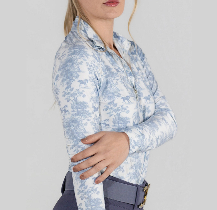 Dapplebay Equestrian Toile 1/4 Zip LS Riding Top-Moonrise