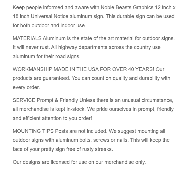 Universal Equine Notice Sign Aluminum 12 in X 18 in