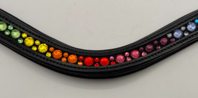 #204 Browband Rainbow Crystal Pattern Black Padded Leather