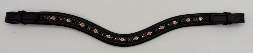 #144 Black Leather Browband w/ Peach/Amber/Brown Crystals