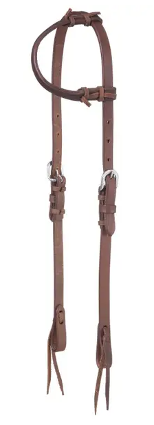 Tough1 Double Stitched Single Ear Headstall with Tie Ends Horse Medium Oil