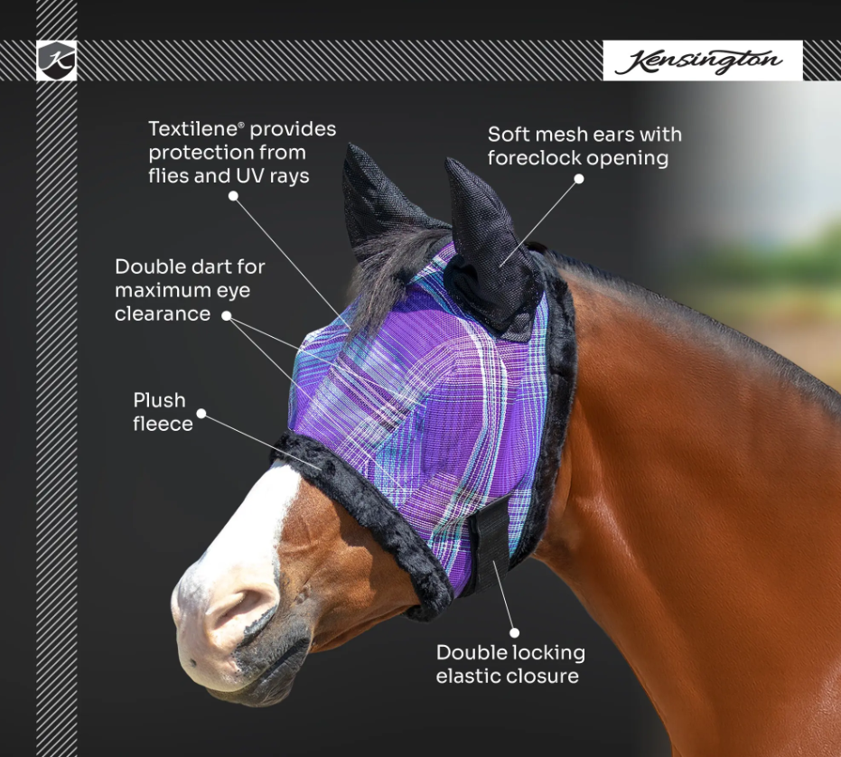 Kensington 73% UV Fly Mask with Web Trim - Soft Mesh Ears & Forelock Opening