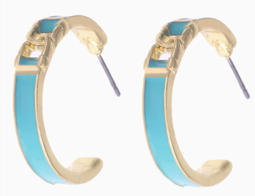 Lyra Linked Horsebit Enamel Hoop Earrings