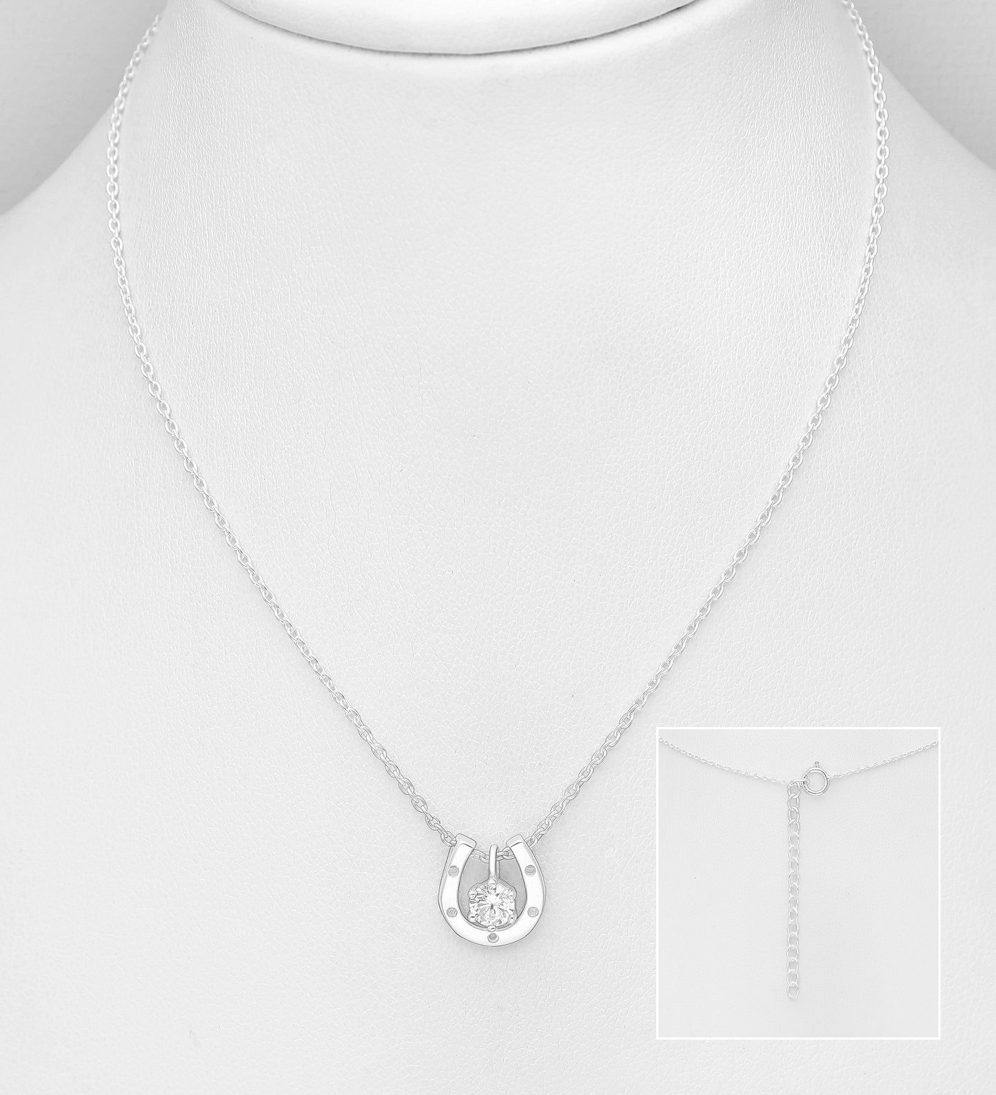 Sterling Silver Horseshoe Necklace, with CZ Simulated Diamond