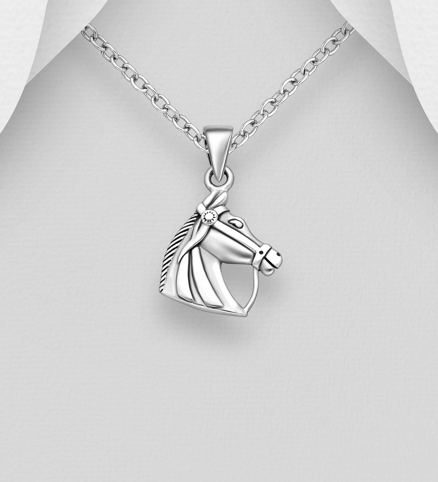 Sterling Silver Oxidized Horse Pendant Necklace