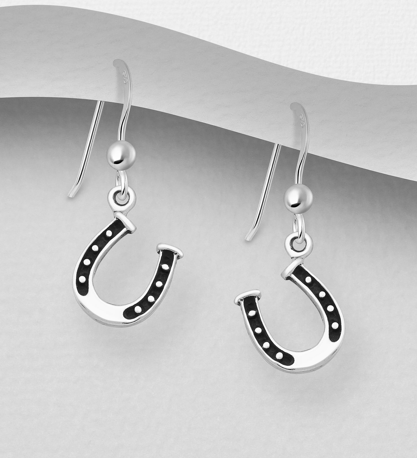 Sterling Silver Oxidized Horseshoe Hook Earrings