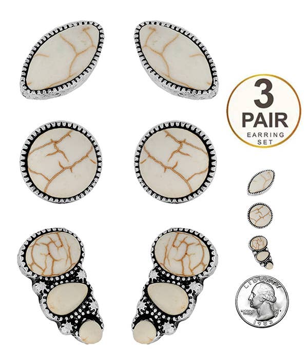 ( M934 ) WESTERN THEME 3 PAIR EARRING SET