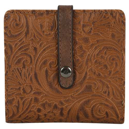 Justin midi bifold wallet saddle brown tooled brown