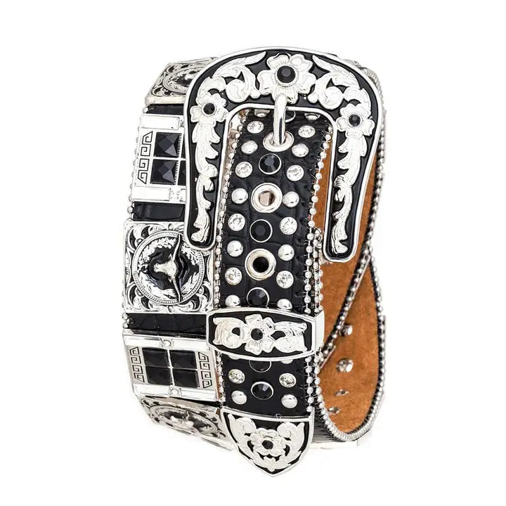 Long Horn Concho Crystal Western Belt Adult Black