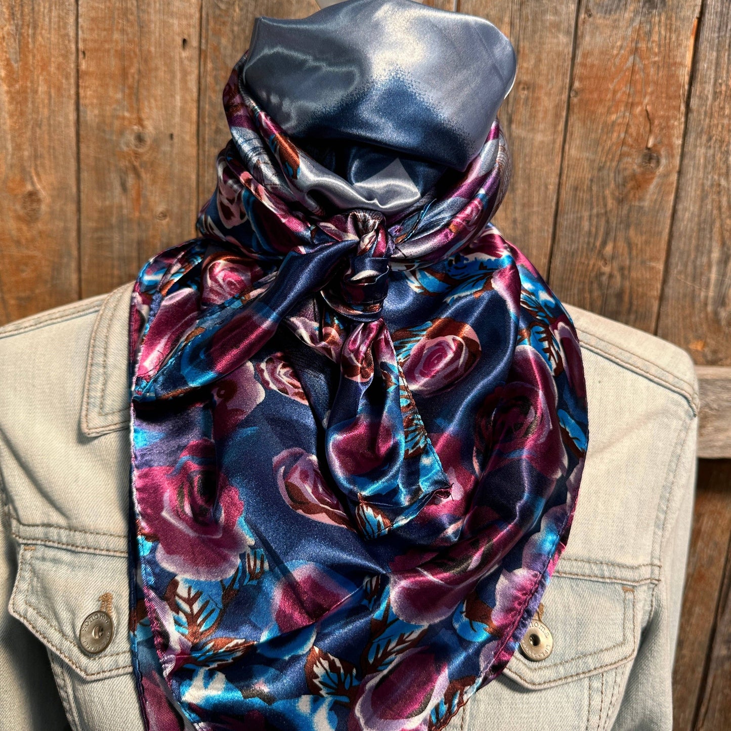 35X35" Blue and Purple Roses Wild Rag / Scarf WR1006
