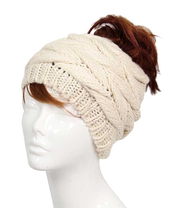 ( #145 ) KNIT MESSY BUN BEANIE