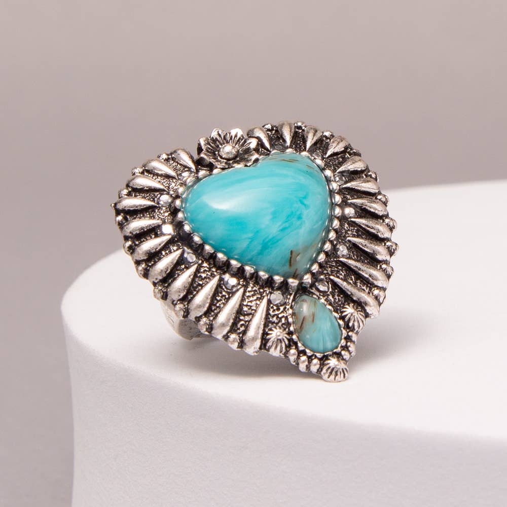 Western Multicolor Turquoise Heart Stretch Ring