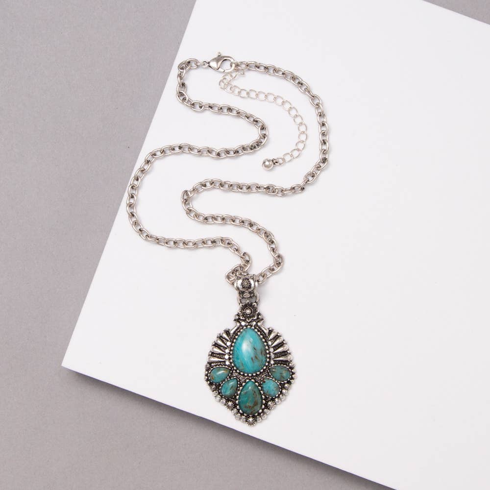 Western Hand Stone Teardrop Concho Necklace