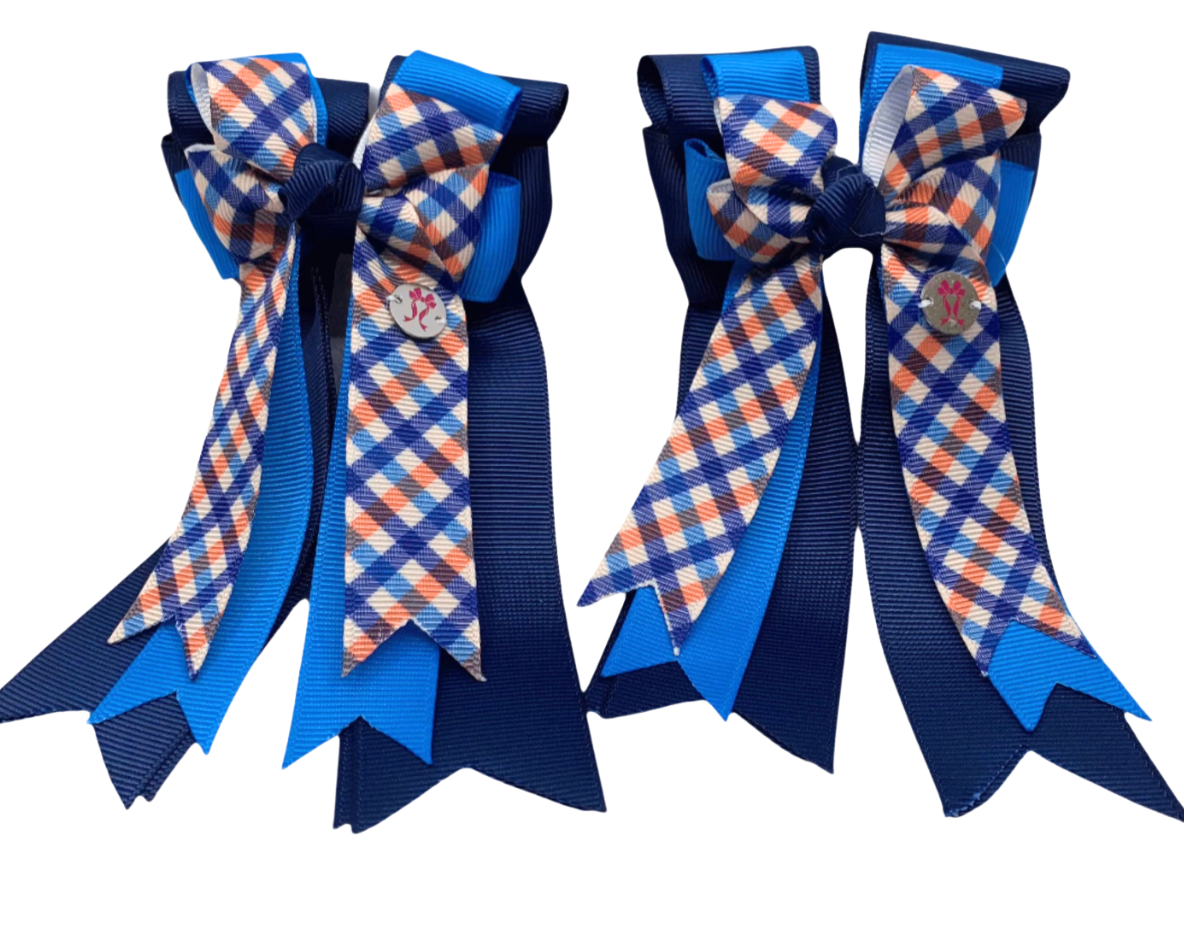 PonyTail Bows- Plaid (Navy/Light Blue)