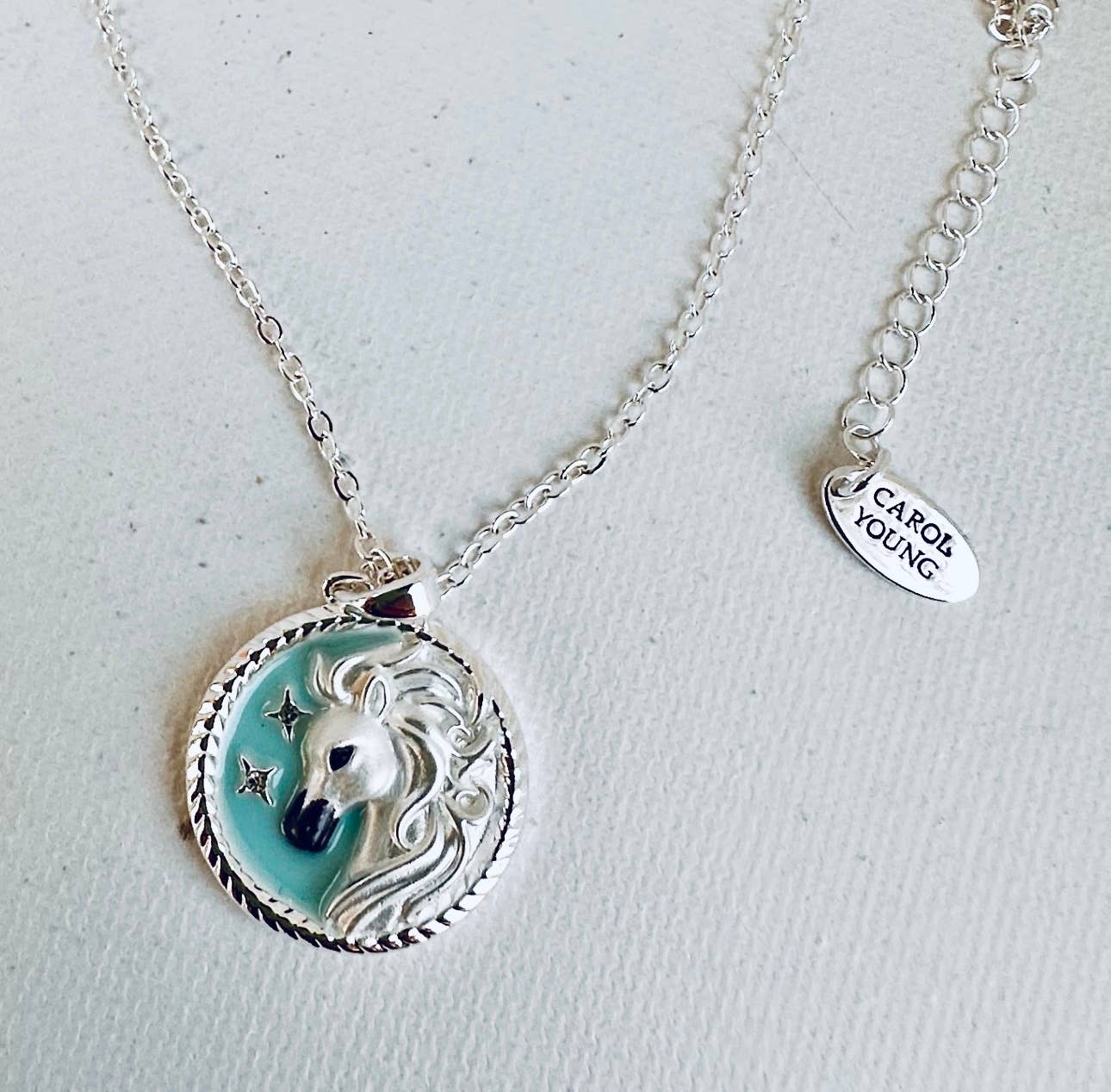 Arabian horse face Disk Necklace with Aqua