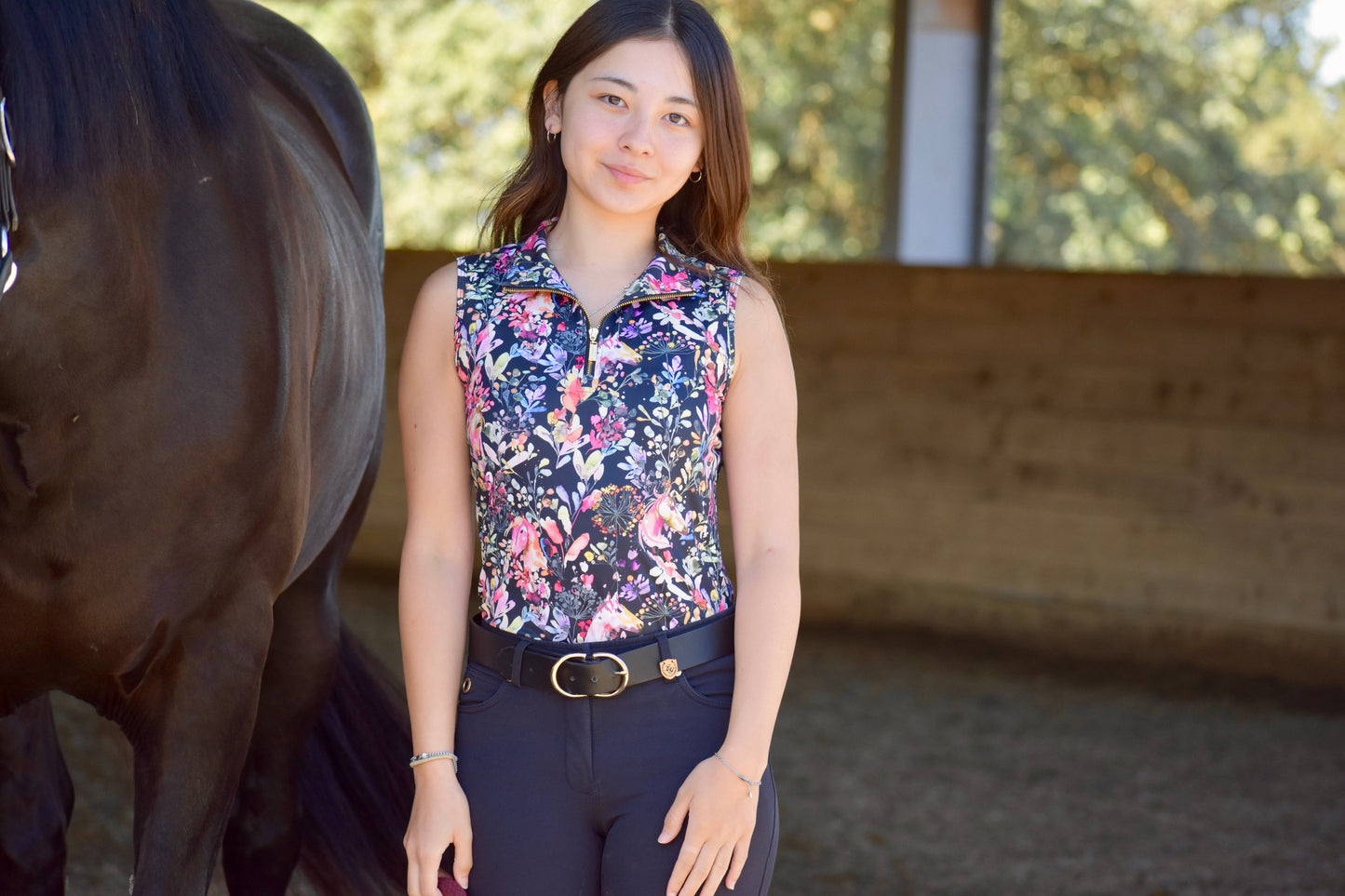 Dancing Equestrian Equus Garden Black Sleeveless Shirt