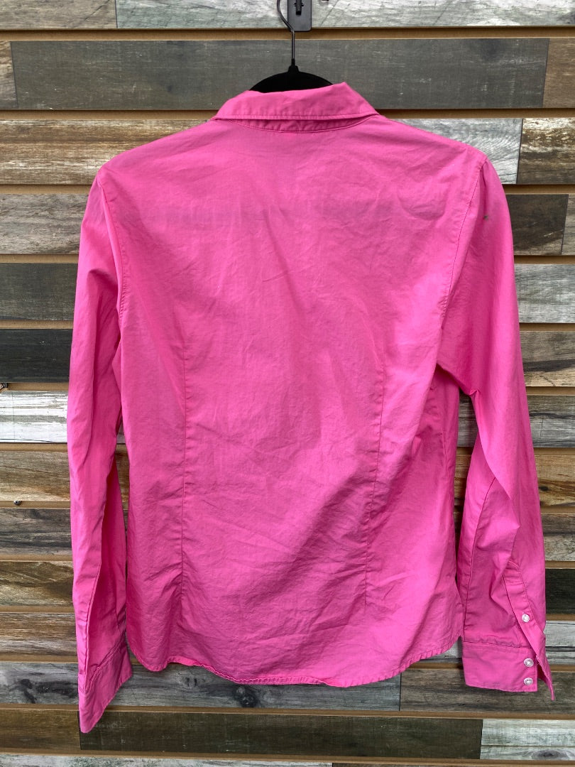 USED Ladies Bright Pink Cinch Long Sleeve Button Down Western Top