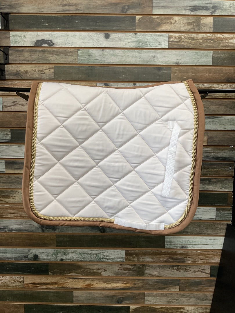 USED Lauria Garrelli Dressage pad like new Full Wite with Brown and gold trim