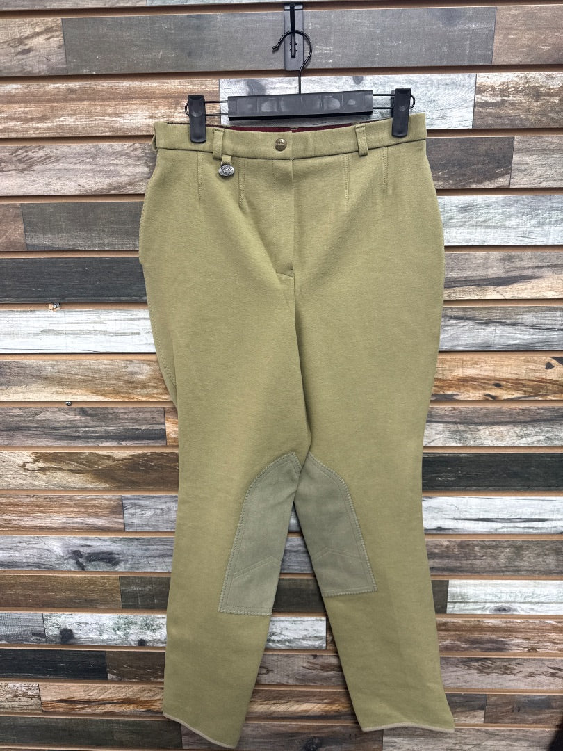 USED On Course Ladies English Breeches w/ Knee Patches 30 Olive Green