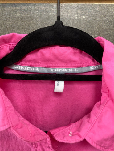 USED Ladies Bright Pink Cinch Long Sleeve Button Down Western Top