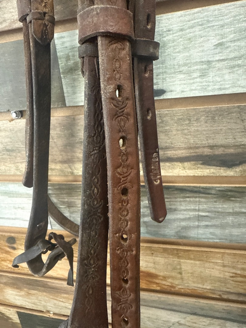USED Weaver Western Headstall w/ Barbed Wire Detail Horse Dark Oil