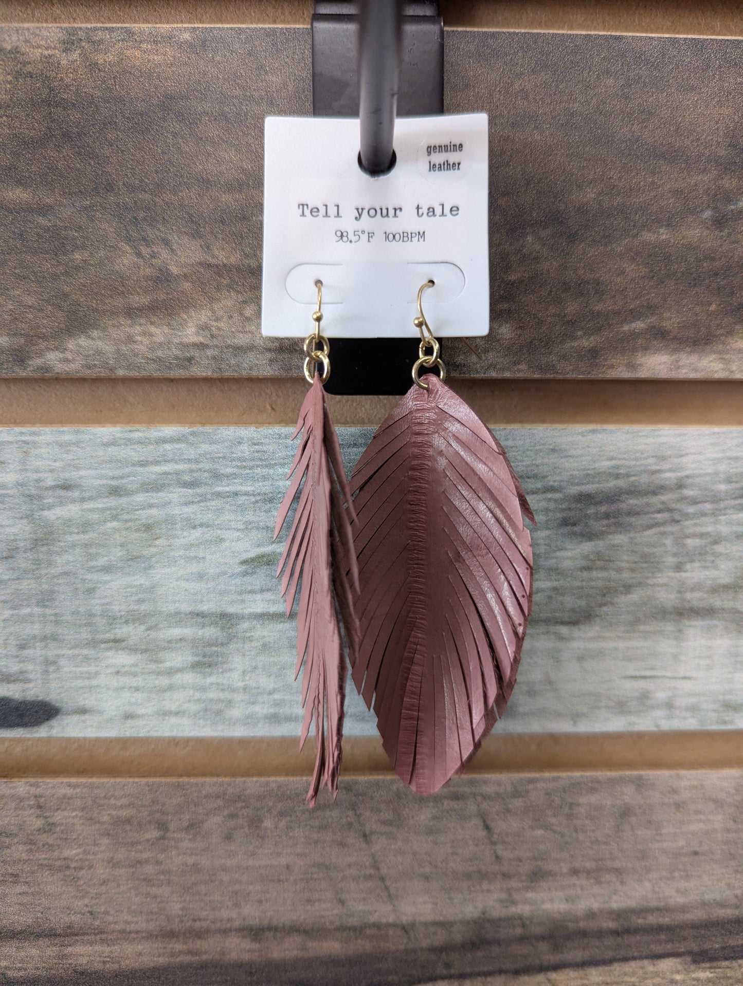 Leather Feather Drop Earrings