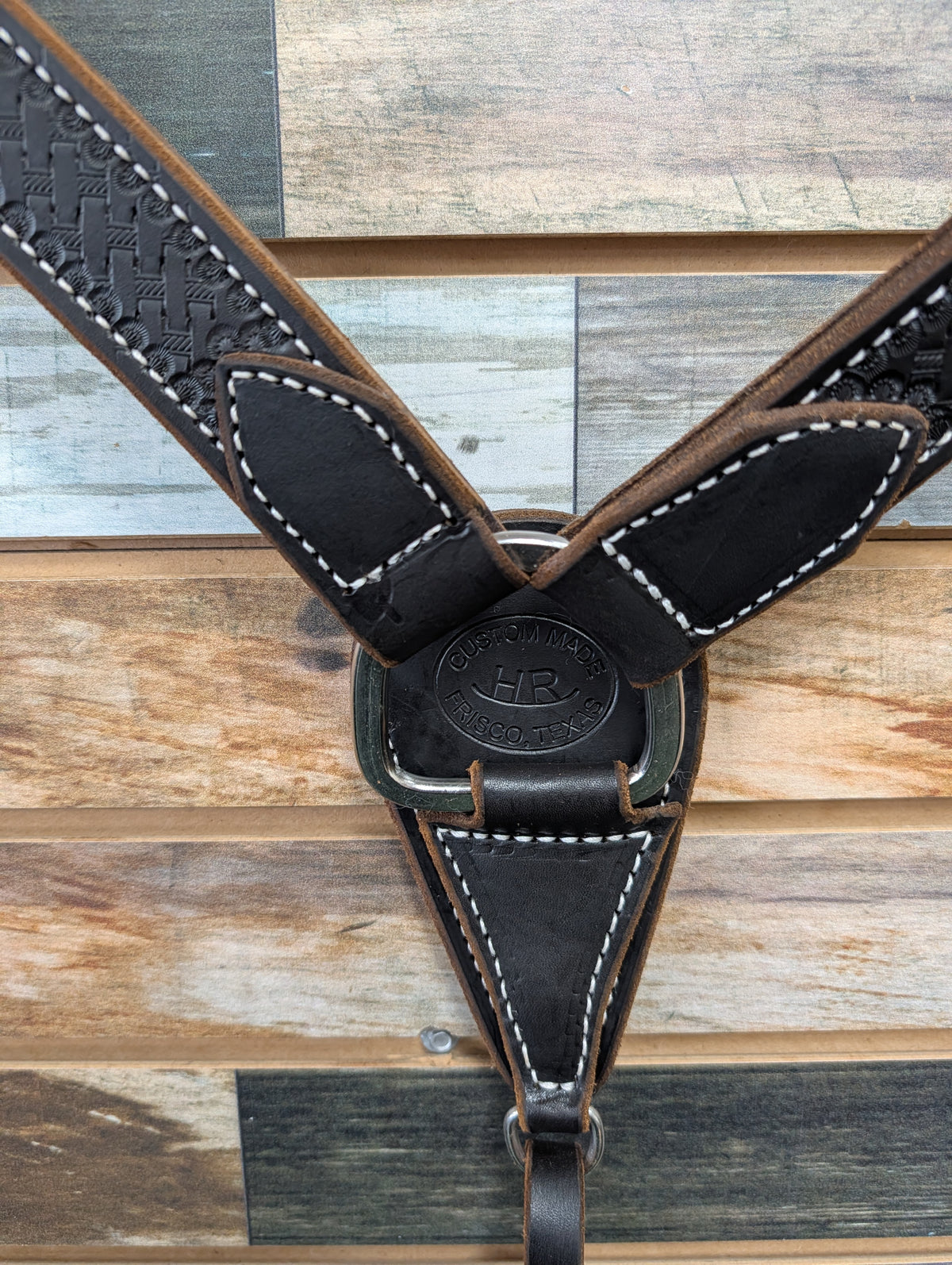 HR 1 1/2" Hand Tooled Chocolate Basketweave Breast Collar