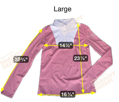 Pink and white equestrian two tone long sleeve show shirt