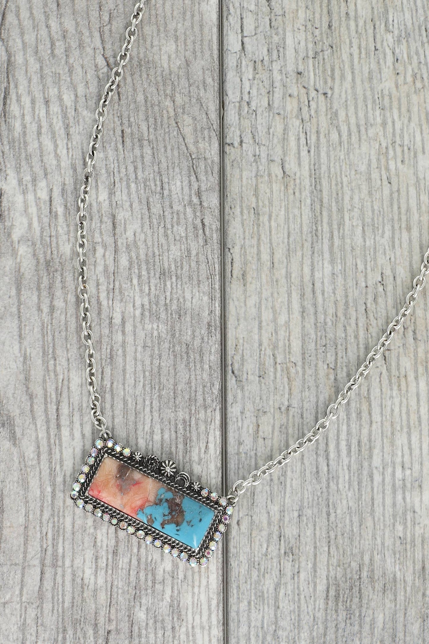 Western Rectangle Turquoise Bar Concho Necklace