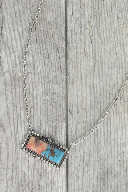 Western Rectangle Turquoise Bar Concho Necklace