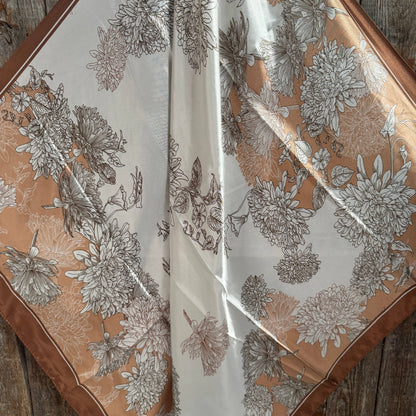 35X35" Brown and Tan Floral Wild Rag / Scarf WR3422