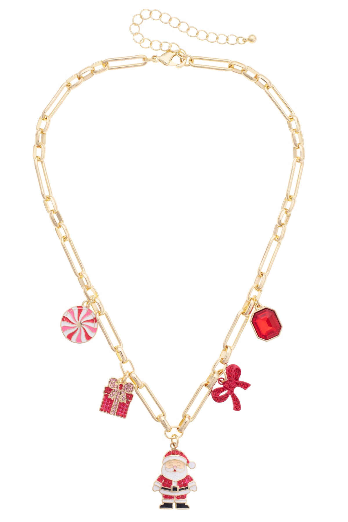 Jolly Santa Multi Charm Necklace in Red & White