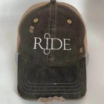 Ride Equestrian Snaffle Bit Distressed Trucker Baseball Cap