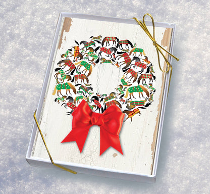 Horse Boxed Christmas Cards / Blankets Wreath / 8 Holiday