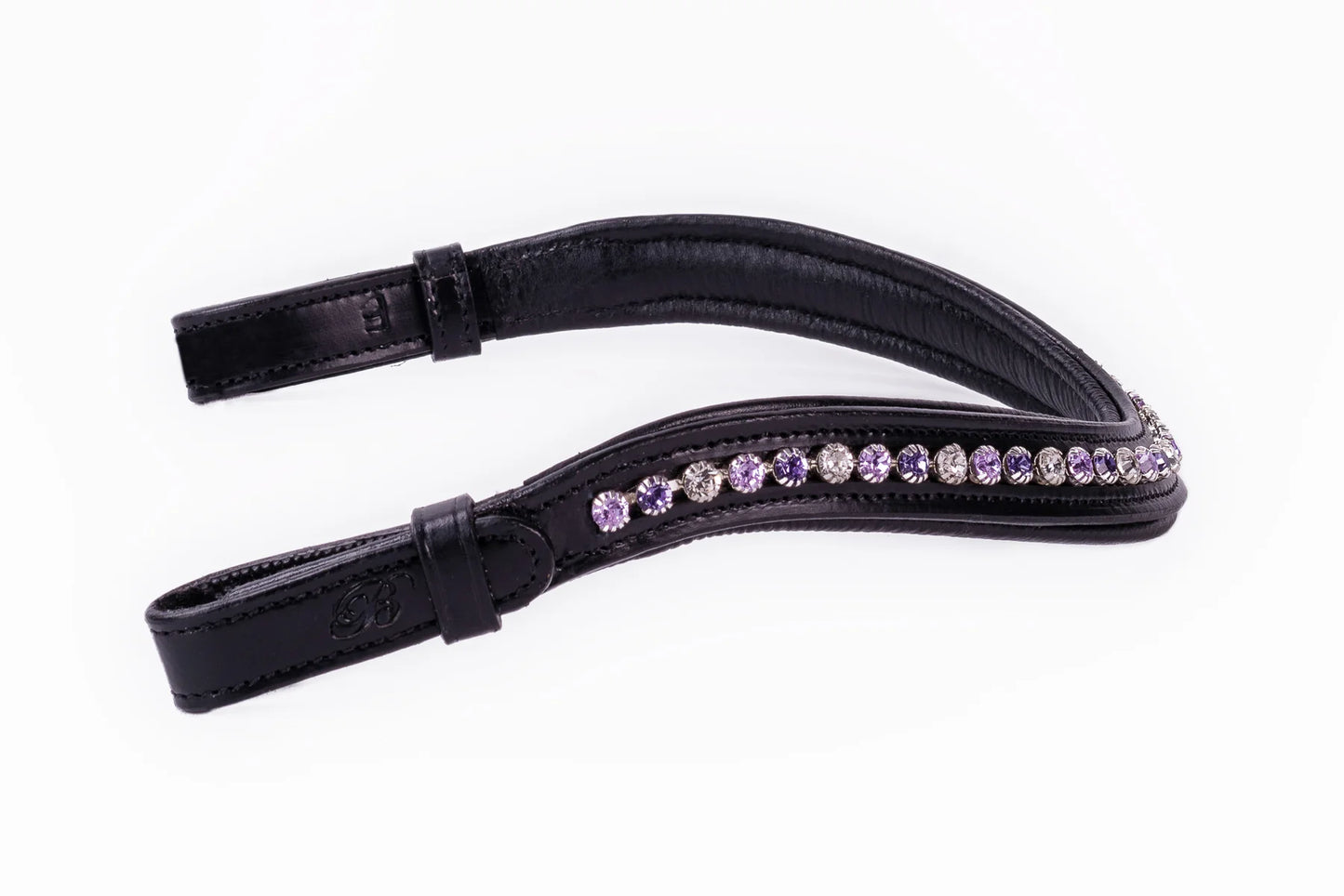 #111 Leather Browband in Crystal /Lavender /Purple Single Row "U"Shaped Design
