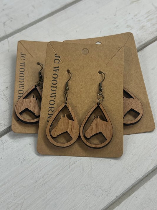 JC Woodworking Horse Head Silhouette Dangle Earring