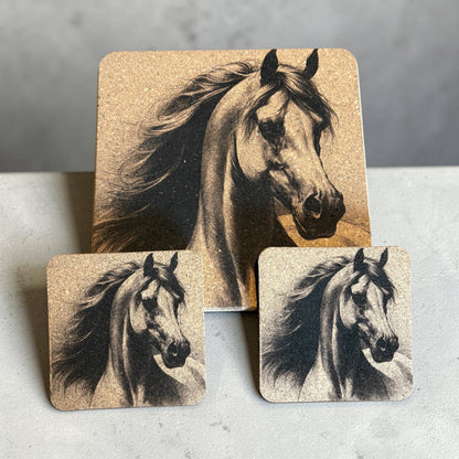 Arab Horse cork trivet and drink coasters, gift set