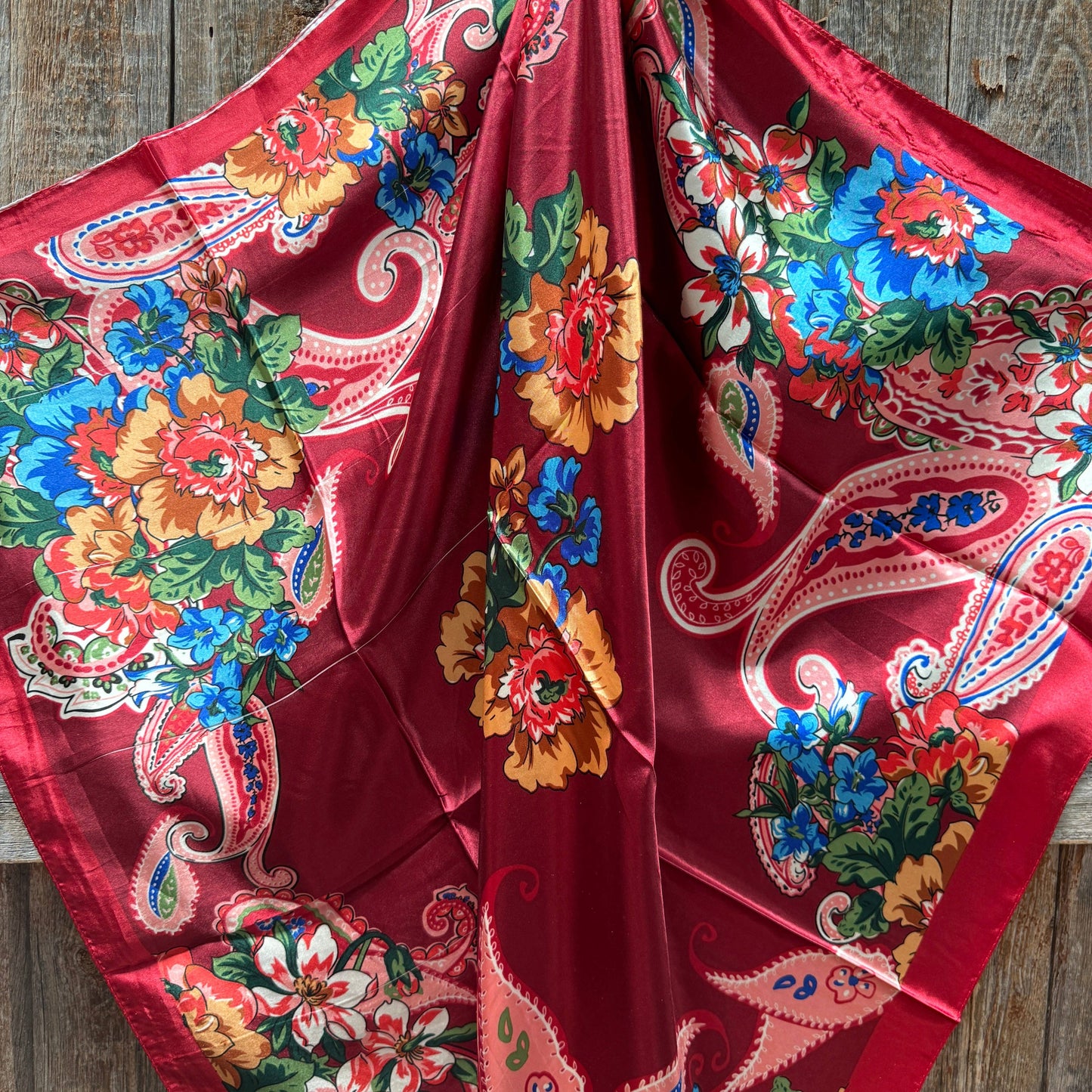 35X35" Red Big Floral Wild Rag / Scarf WR1020