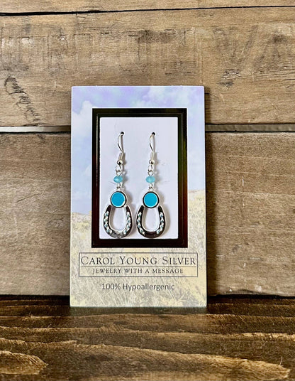 Horseshoe w/aqua bead ER WIRE Jewelry