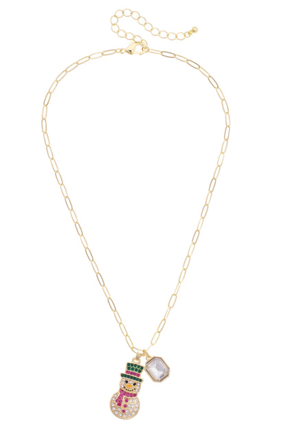 Frosted Snowman Paperclip Necklace in Multi