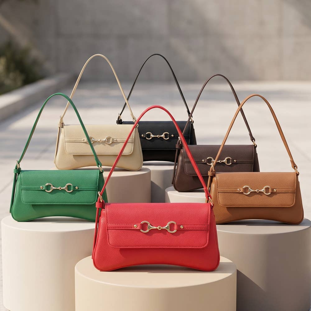 Horsebit Curved Baguette Shoulder Bag