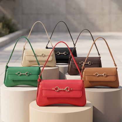 Horsebit Curved Baguette Shoulder Bag