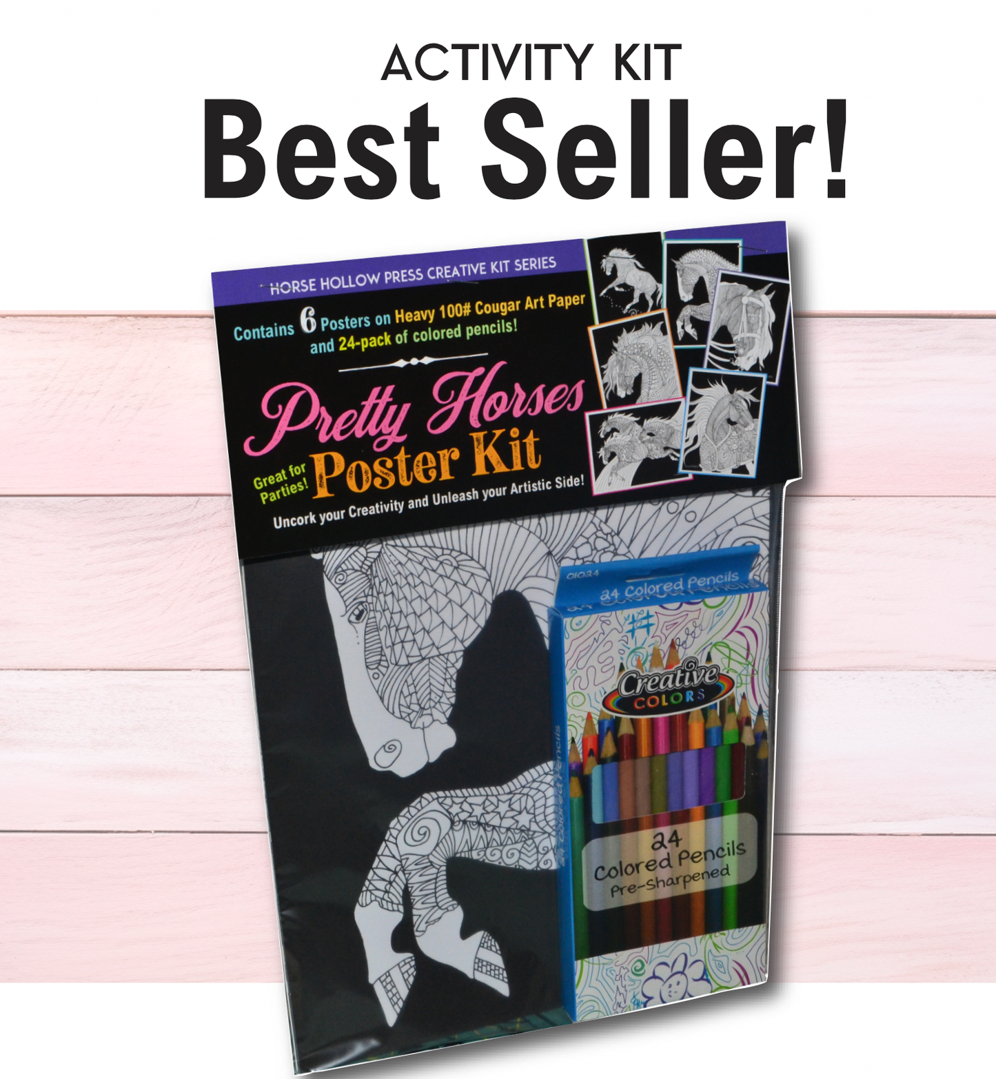 Pretty Horses Kit / 6 Drawings to Color / 24-Colored Pencils