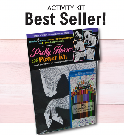 Pretty Horses Kit / 6 Drawings to Color / 24-Colored Pencils